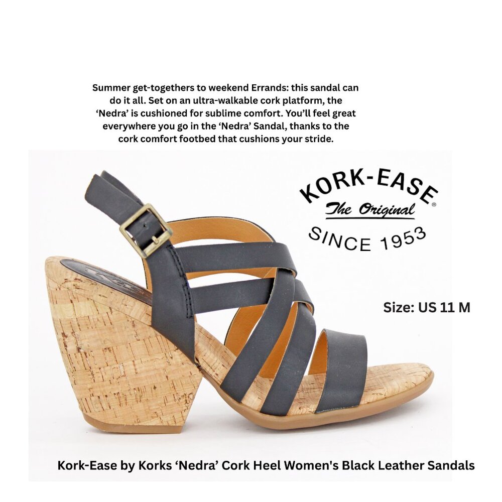 Kork-Ease by Korks ‘Nedra’ Cork Heel Women's Black Leather Sandals
